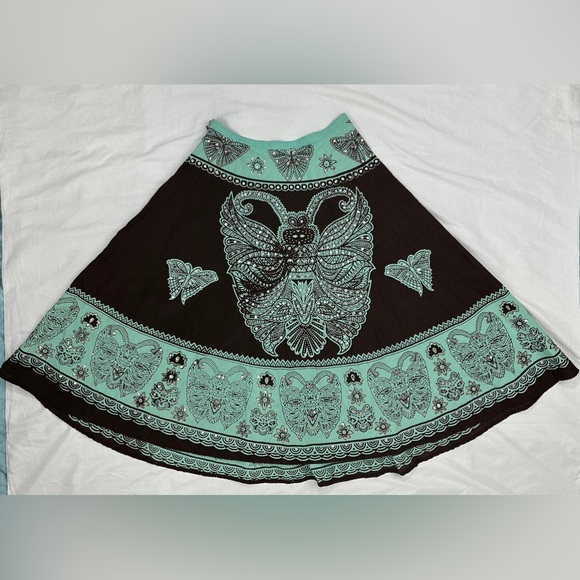 Cute Options Butterfly Print Embellished Cotton Maxi Skirt Blue & Brown Size M - Picture 8 of 11